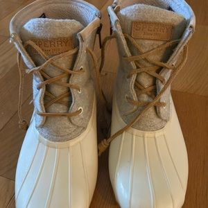 White and Cream Sperry Boots size 8